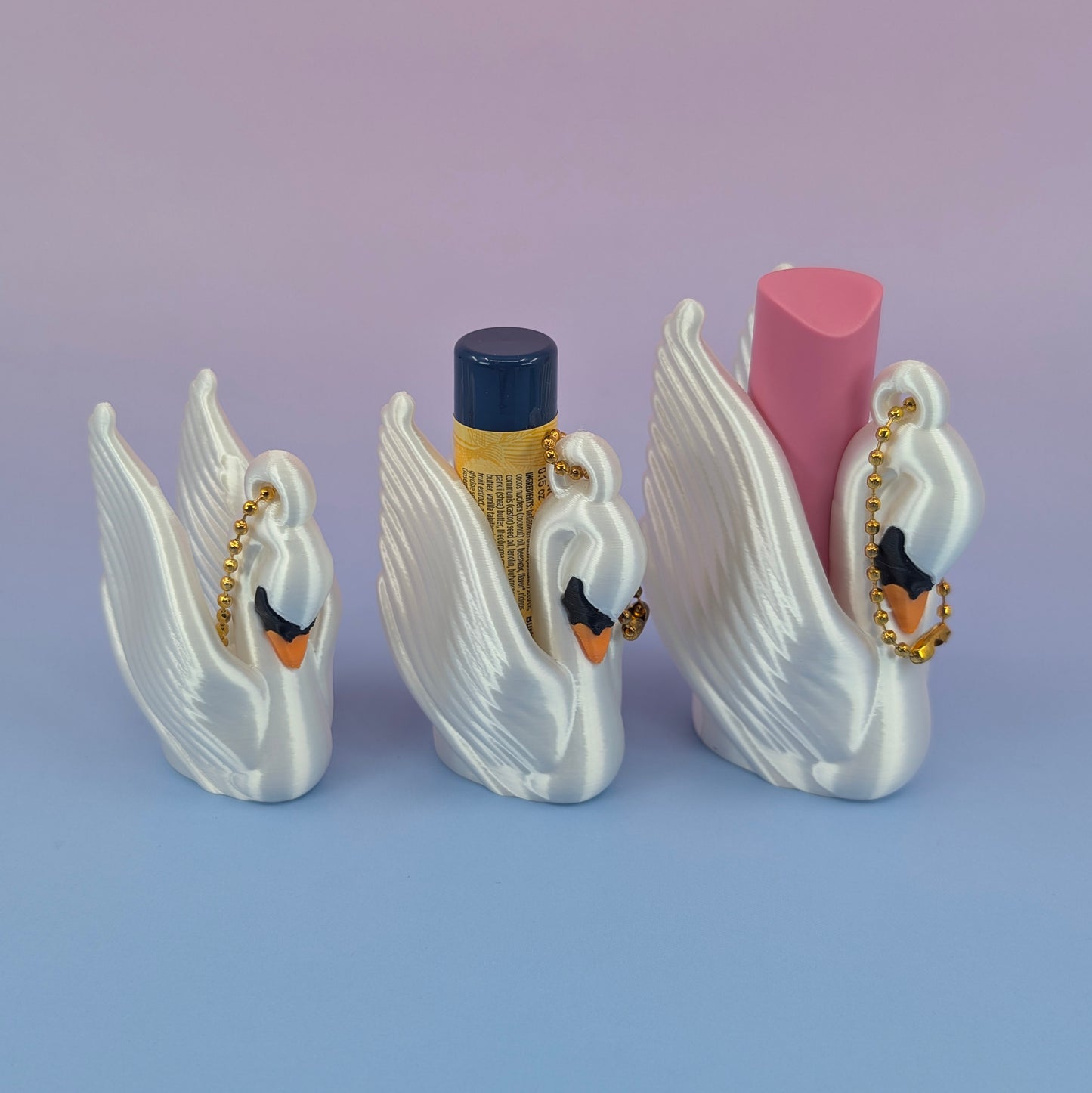 Art Deco Swan Lip Balm Holder Keychain — Vintage-Inspired Pearlescent Cygnet ✨