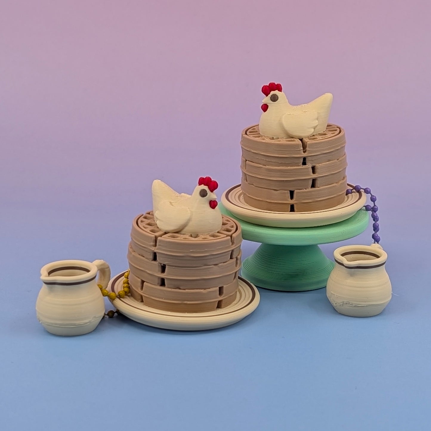 Chicken & Waffles Clicker - 3D Printed Fidget Keychain with Syrup Charm