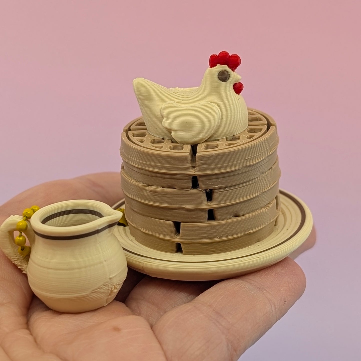Chicken & Waffles Clicker - 3D Printed Fidget Keychain with Syrup Charm