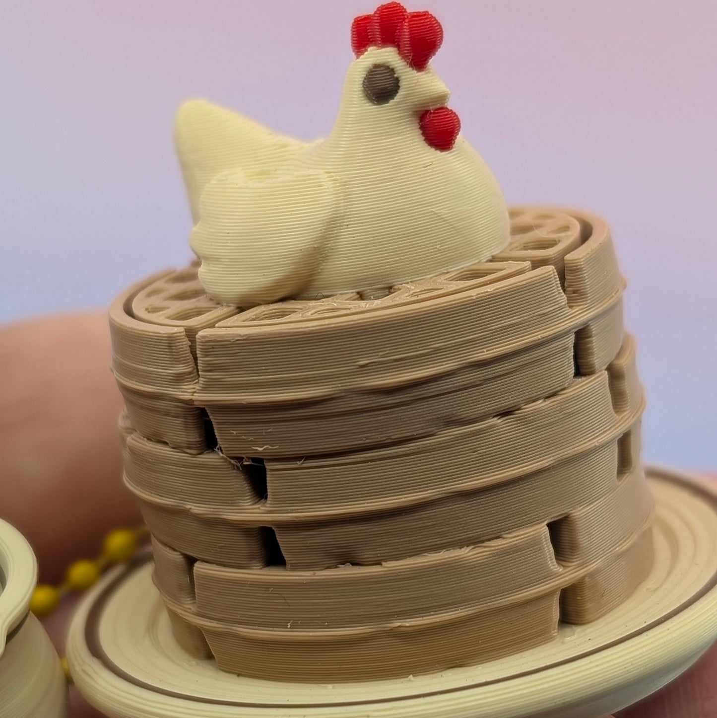 Chicken & Waffles Clicker - 3D Printed Fidget Keychain with Syrup Charm
