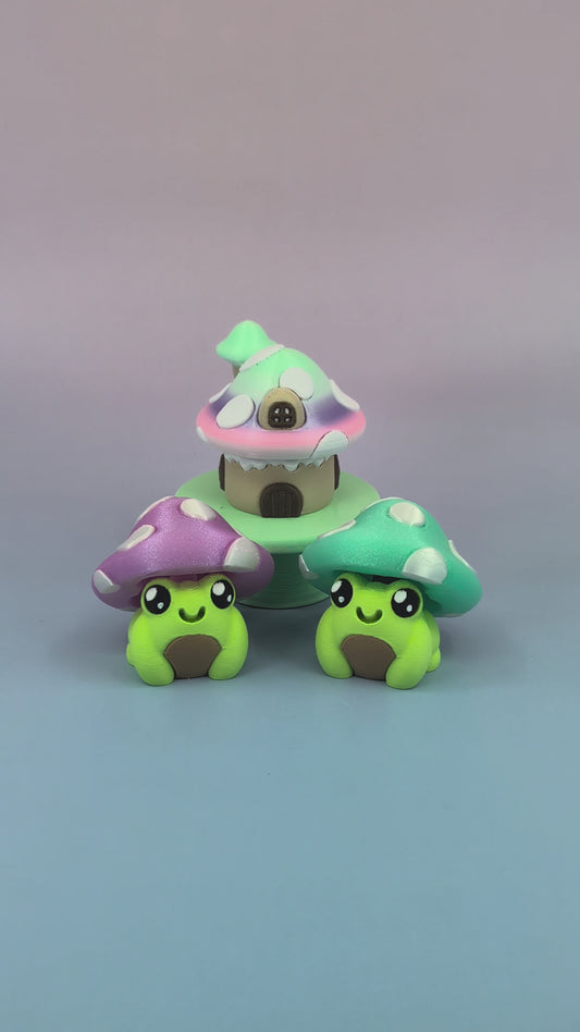 Mushroom Frog Clicker Set — 3 Kawaii Fidget Clickers (Two Frogs + a Mushroom Cottage) ✨