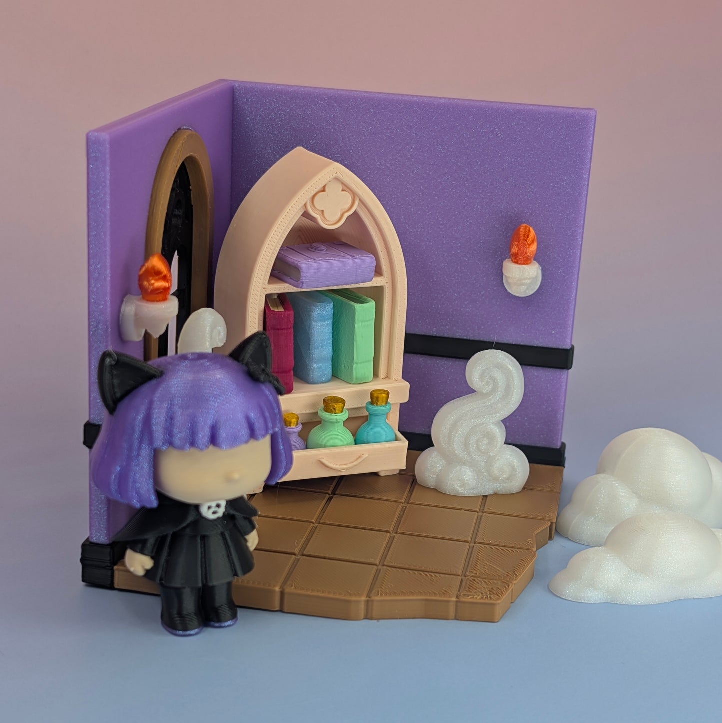 MysticCat Corner Mini Playset – 3D Printed Dollhouse Room with Doll