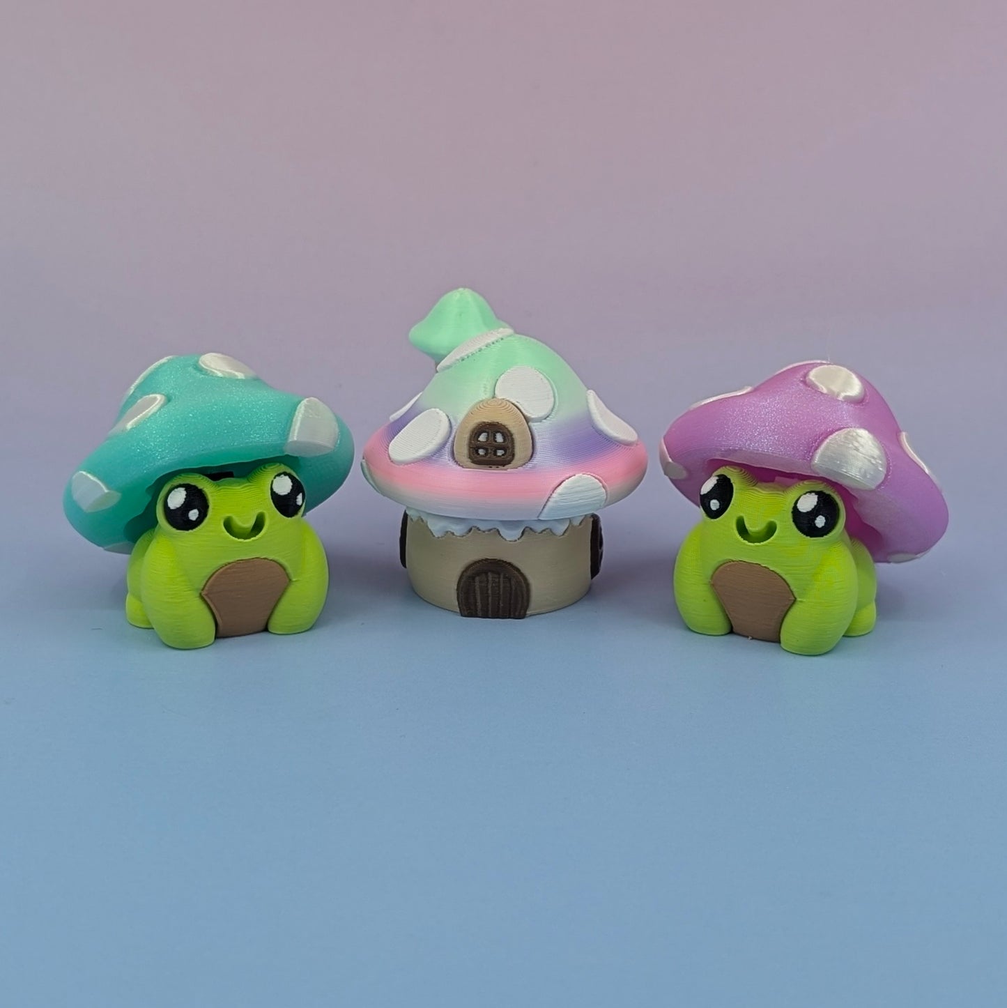 Mushroom Frog Clicker Set — 3 Kawaii Fidget Clickers (Two Frogs + a Mushroom Cottage) ✨