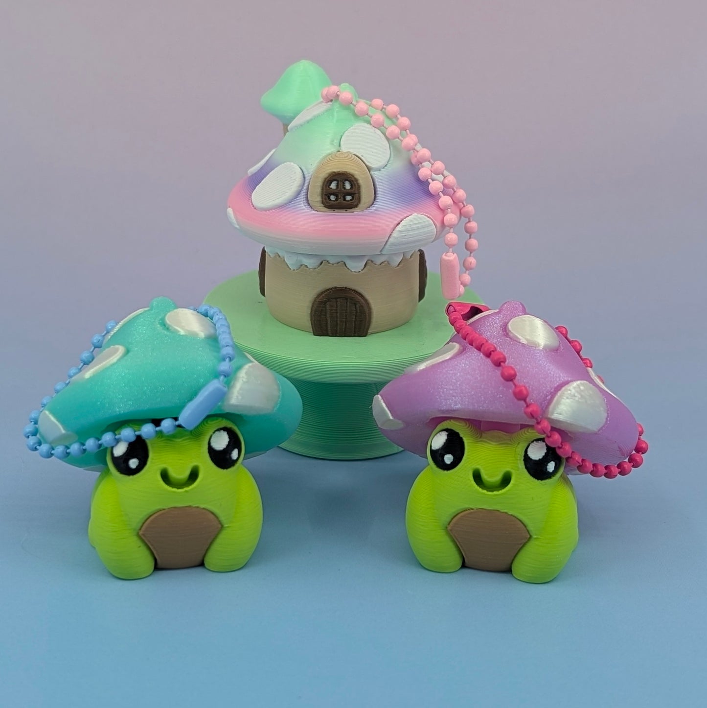 Mushroom Frog Clicker Set — 3 Kawaii Fidget Clickers (Two Frogs + a Mushroom Cottage) ✨
