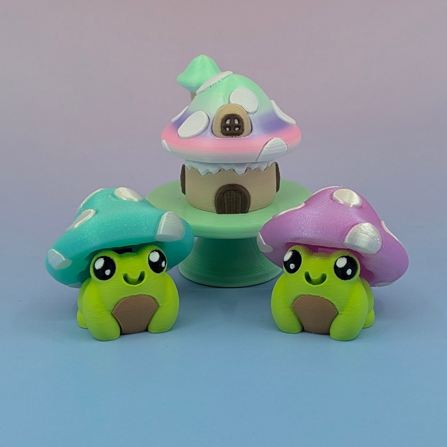 Mushroom Frog Clicker Set — 3 Kawaii Fidget Clickers (Two Frogs + a Mushroom Cottage) ✨